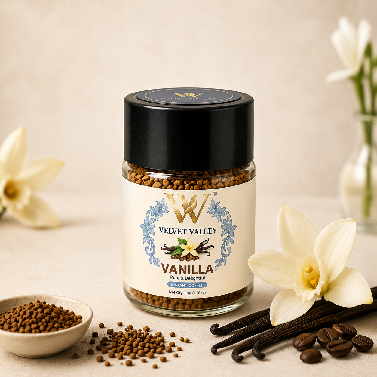 Velvet Valley Vanilla Instant Coffee | Premium Flavoured Coffee | 50g