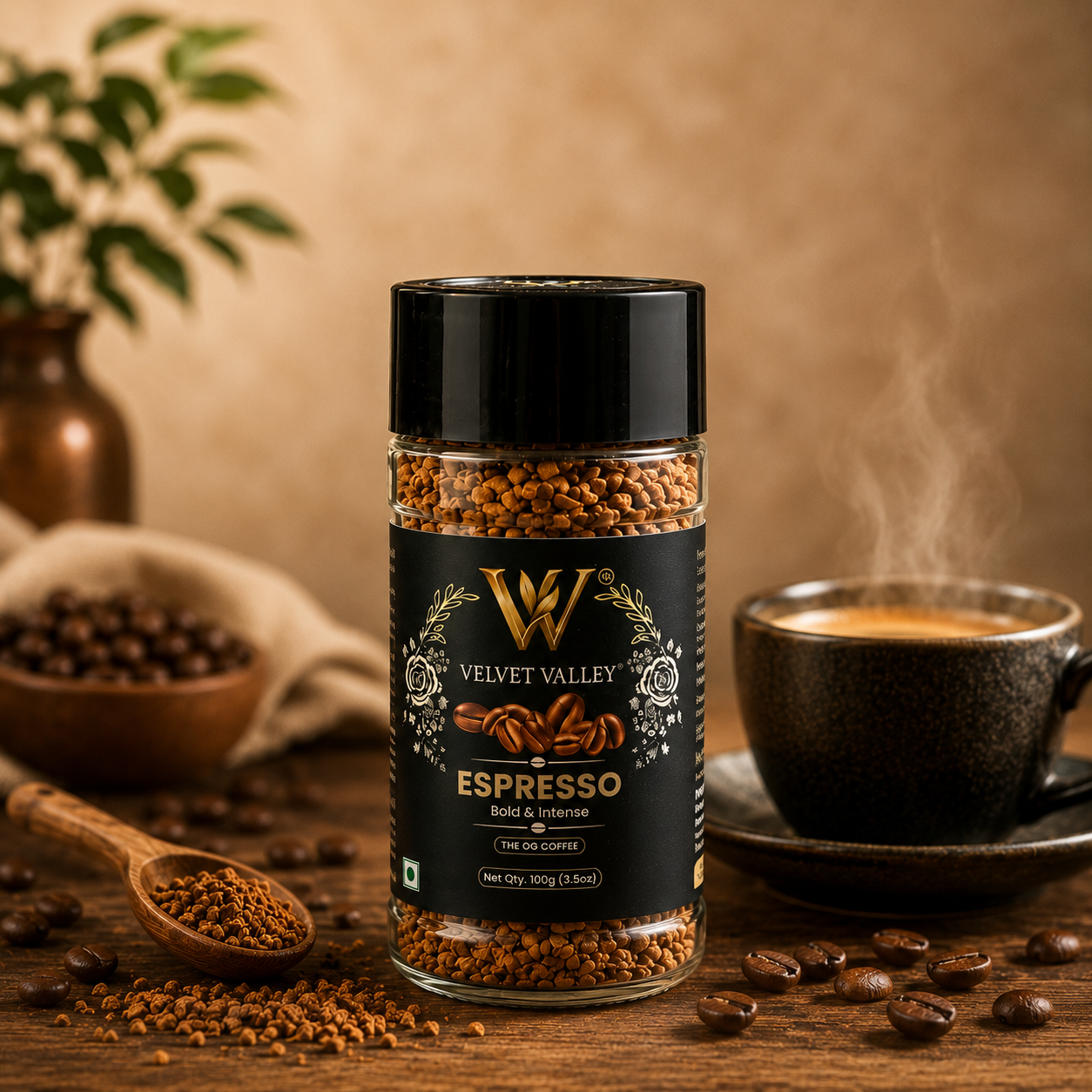 Velvet Valley Espresso Instant Coffee | Premium Coffee Blend | Rich & Bold Flavor | 100g jar