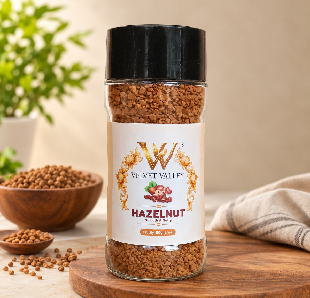 Velvet Valley Hazelnut Instant Coffee| Smooth & Nutty| 100gm Jar