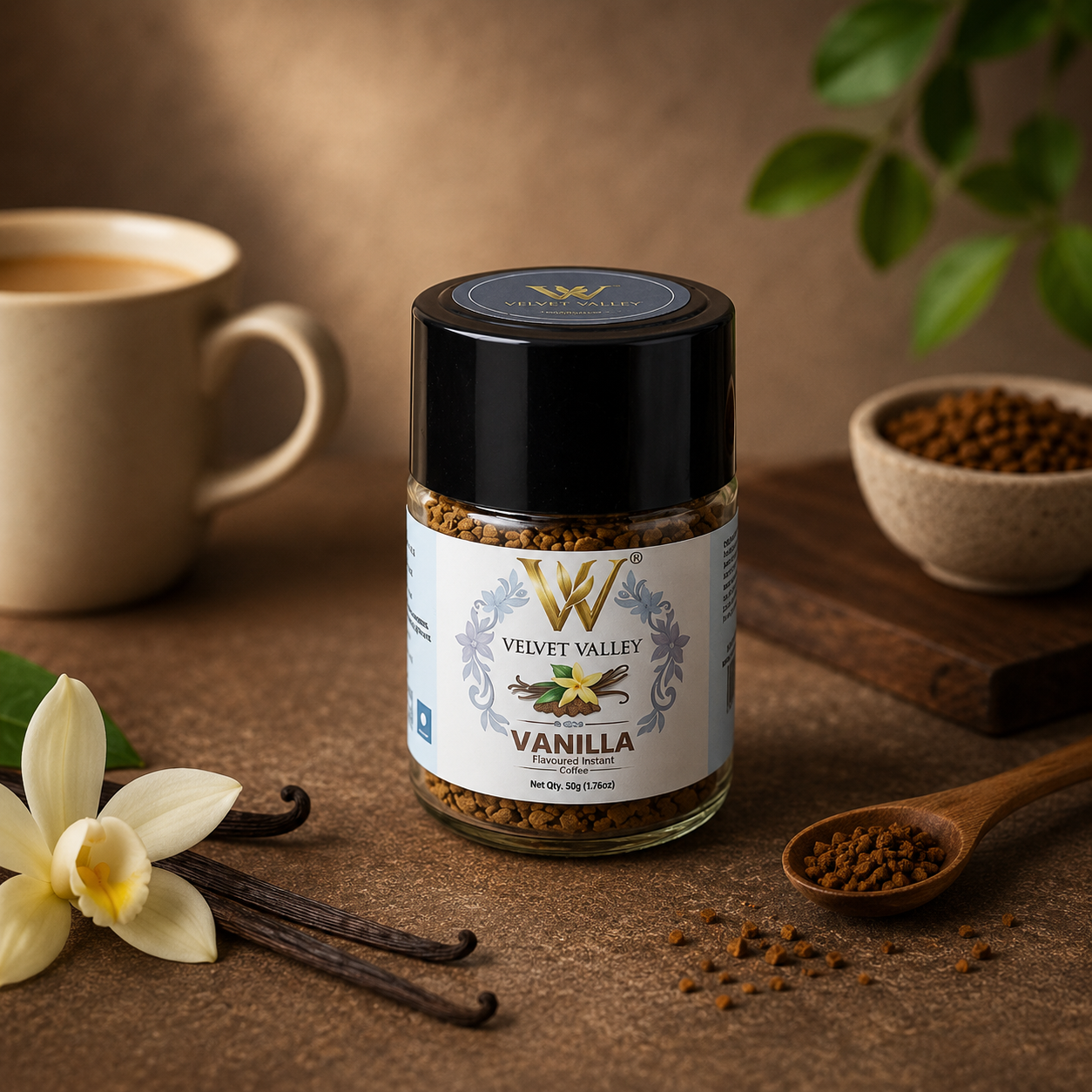 Velvet Valley Vanilla Instant Coffee | Premium Flavoured Coffee | 50g
