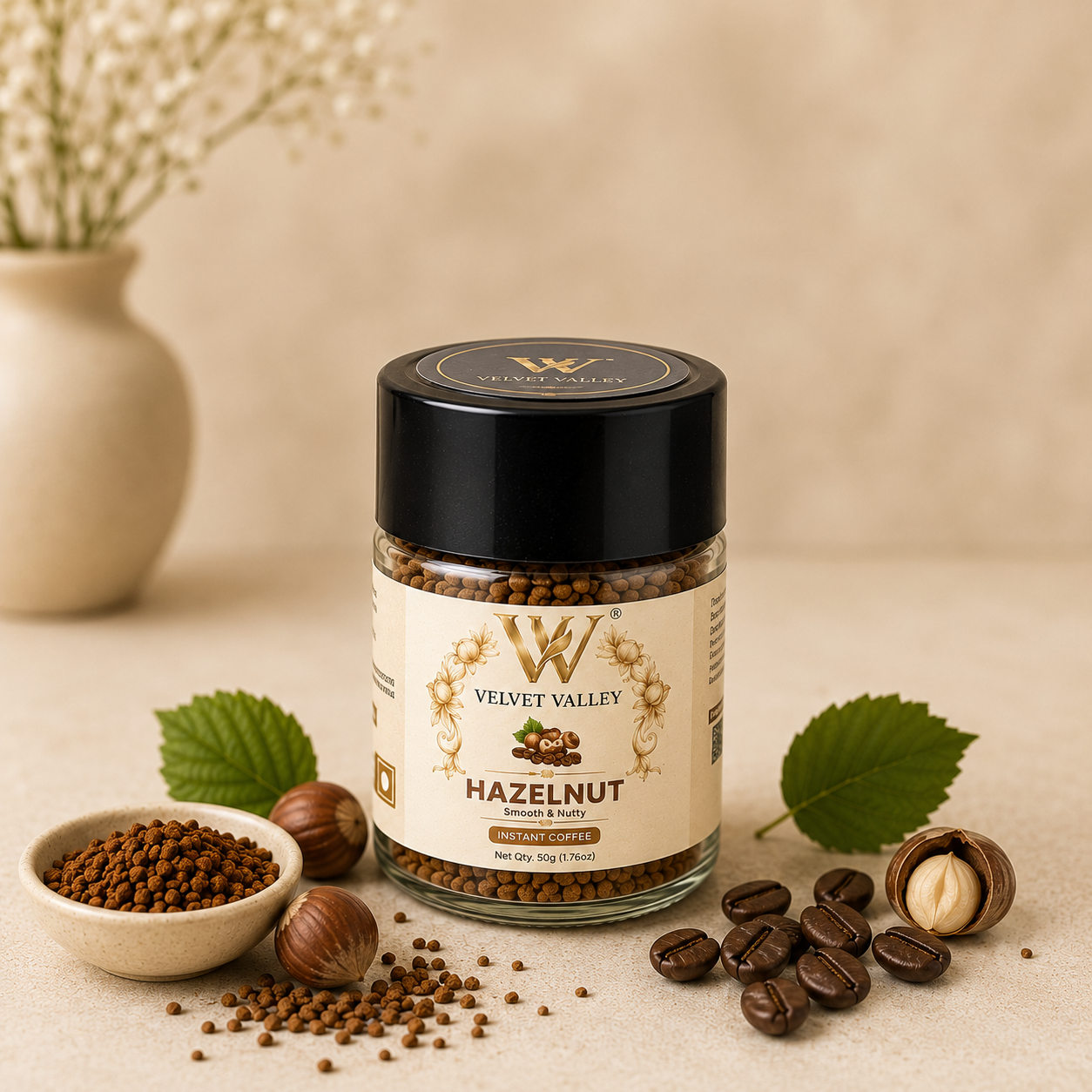 Velvet Valley Hazelnut Instant Coffee | Premium Flavoured Coffee | 50g